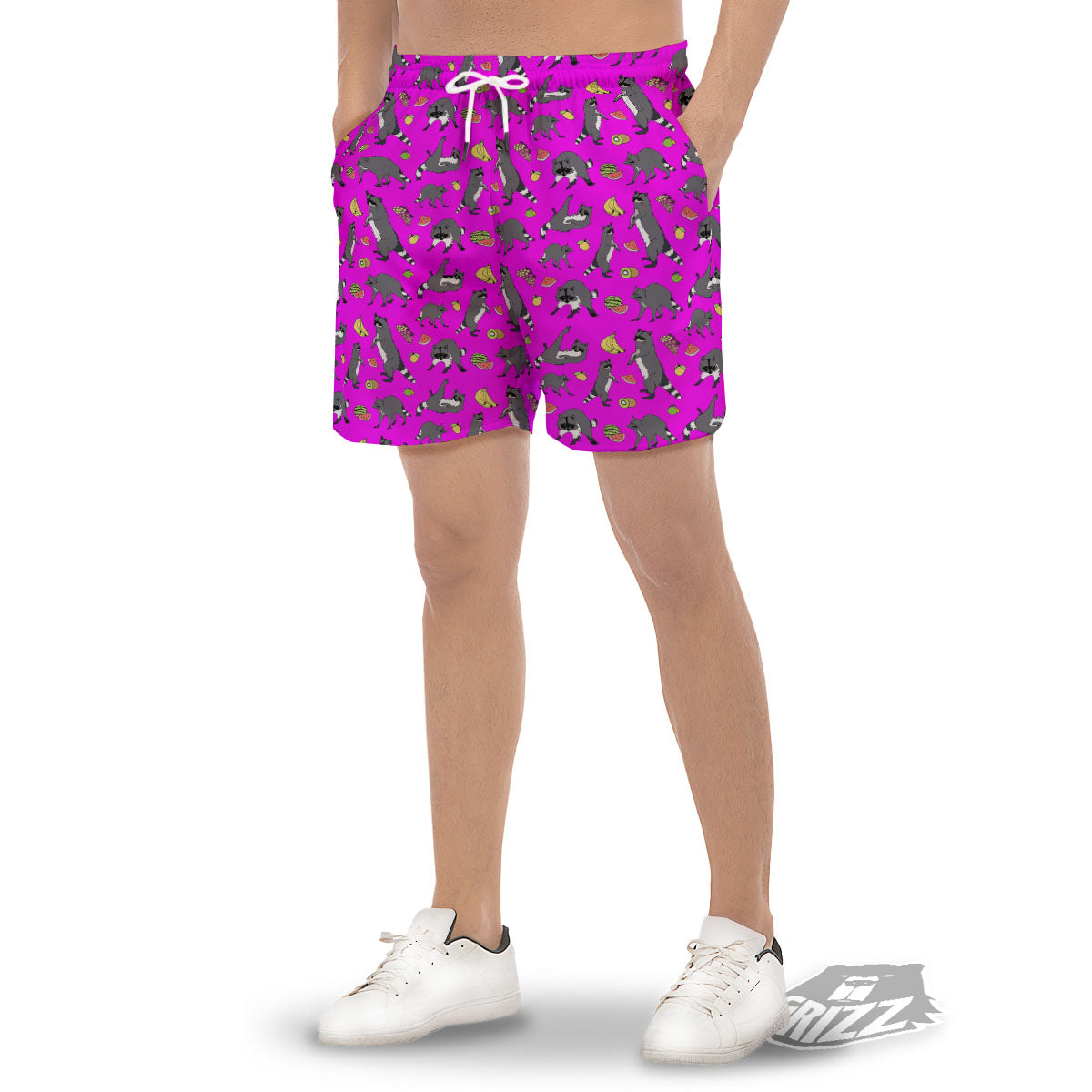 Fruit And Raccoon Print Pattern Men's Gym Shorts-grizzshop