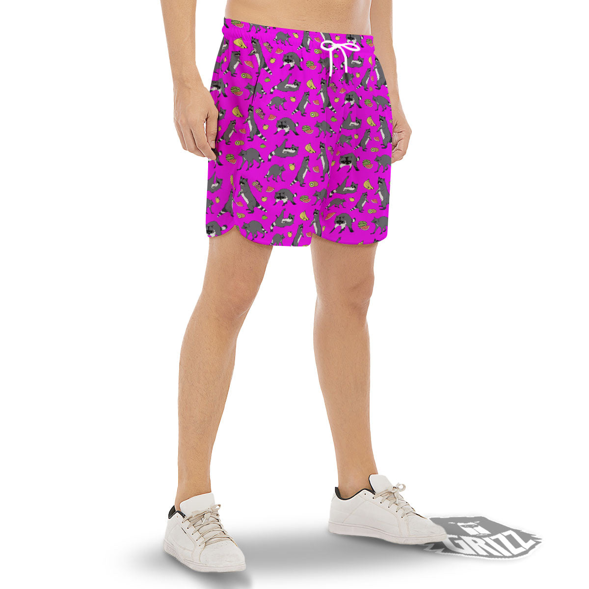 Fruit And Raccoon Print Pattern Men's Gym Shorts-grizzshop