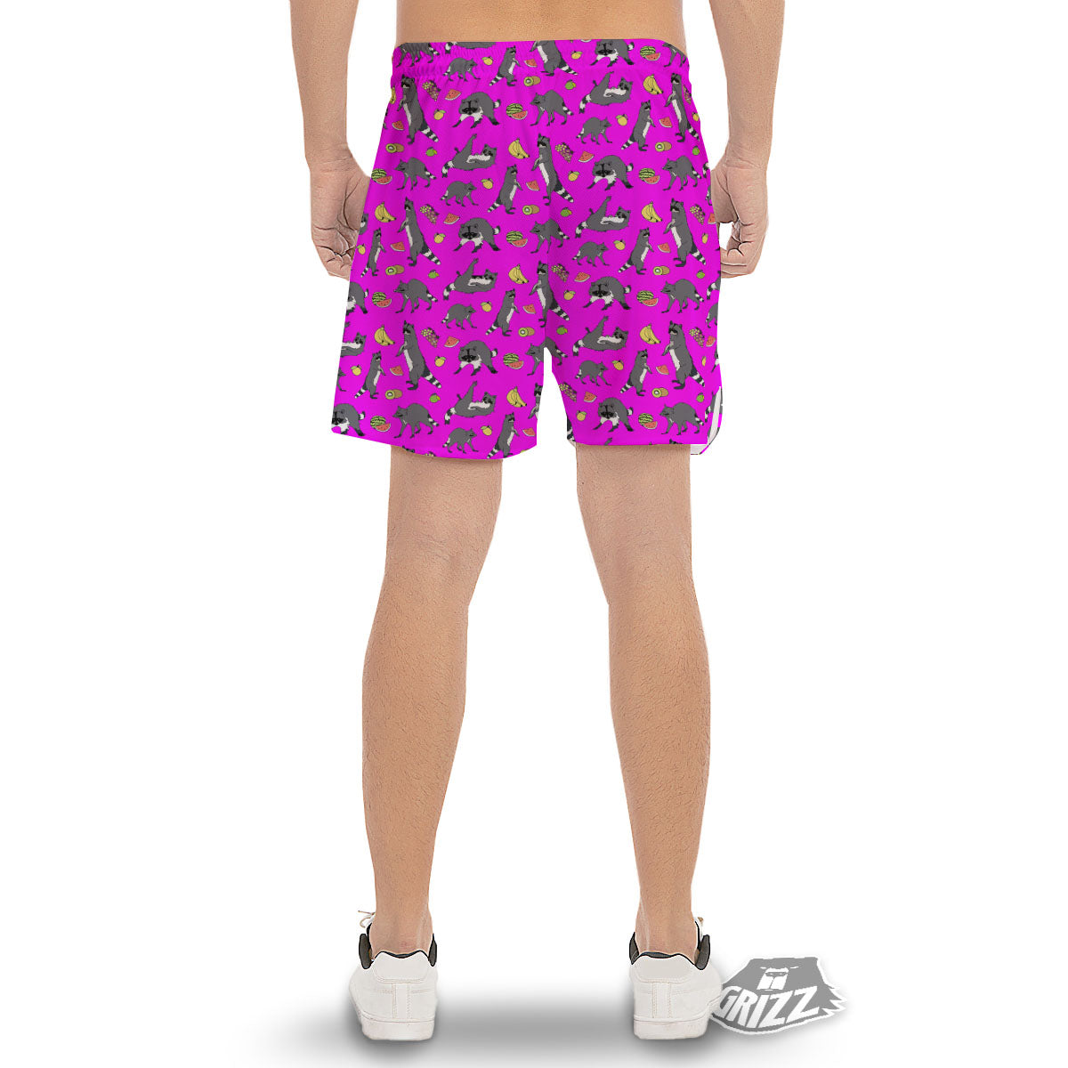 Fruit And Raccoon Print Pattern Men's Gym Shorts-grizzshop