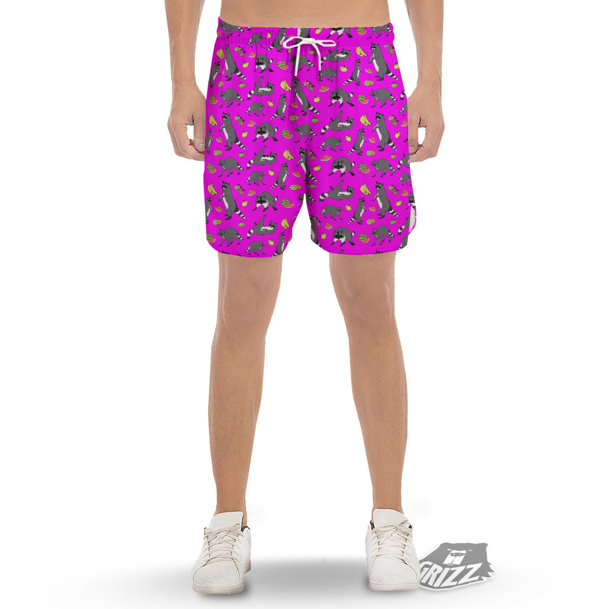 Fruit And Raccoon Print Pattern Men's Gym Shorts-grizzshop
