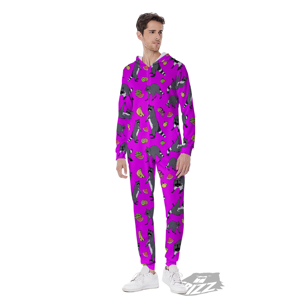 Fruit And Raccoon Print Pattern Men's Jumpsuit-grizzshop