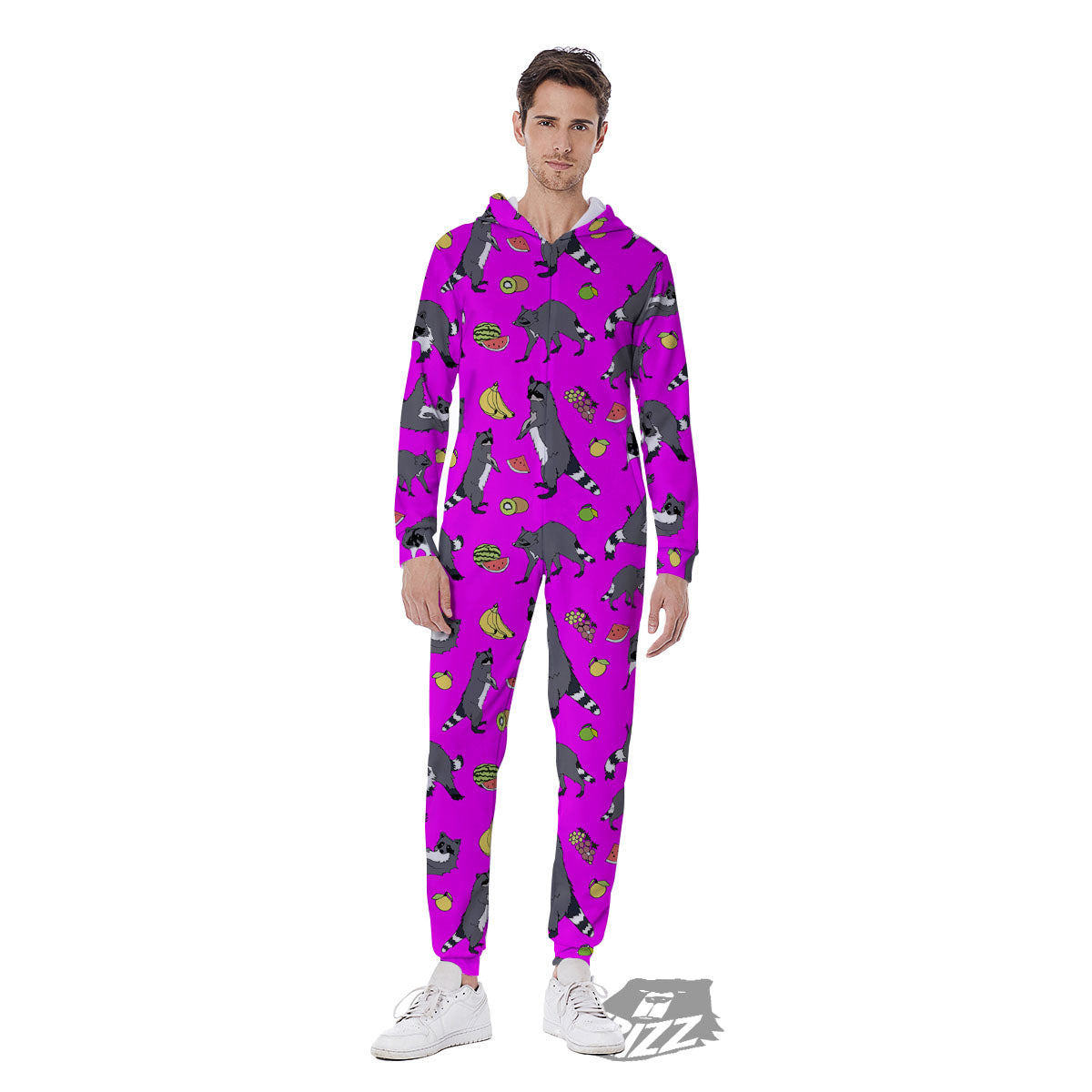 Fruit And Raccoon Print Pattern Men's Jumpsuit-grizzshop