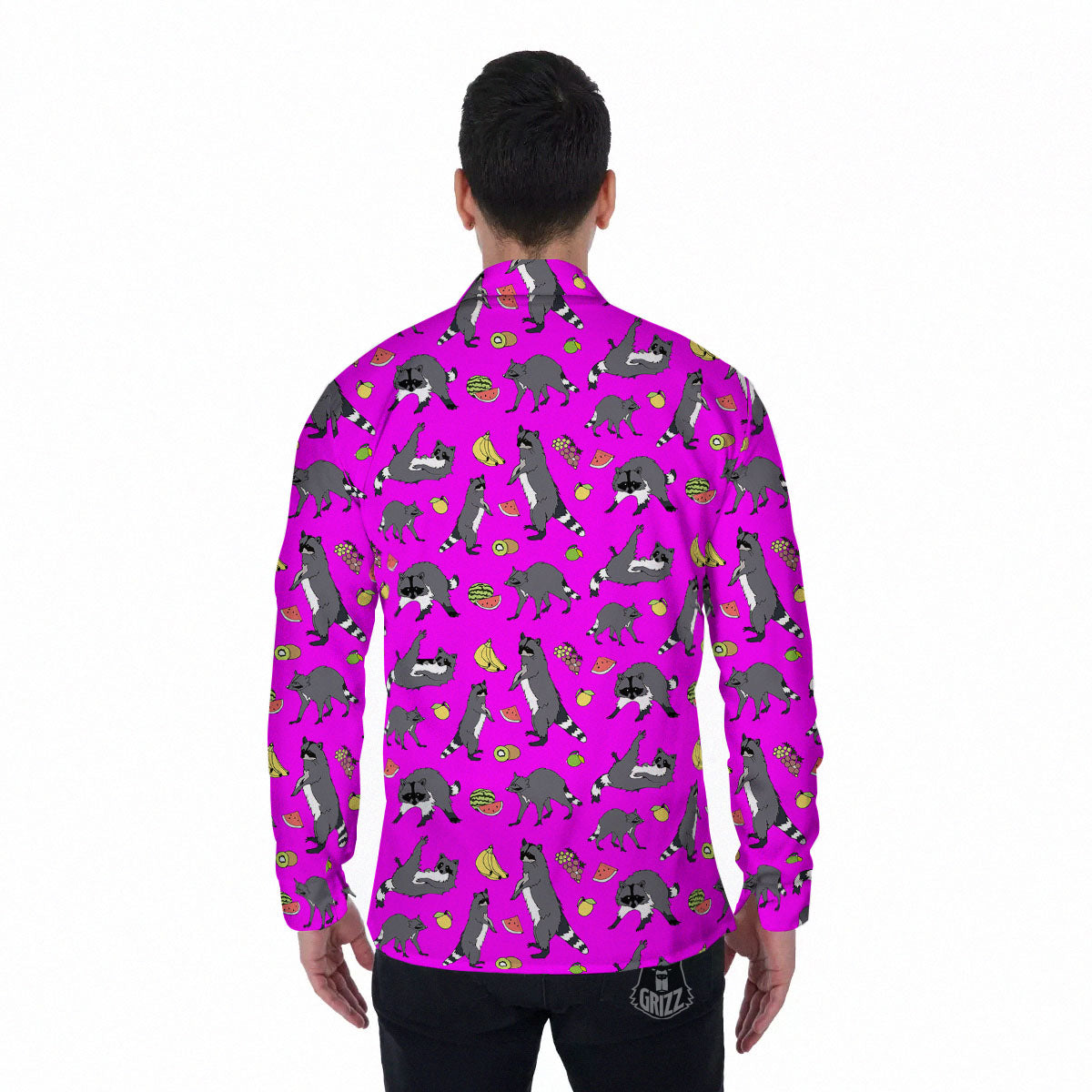 Fruit And Raccoon Print Pattern Men's Long Sleeve Shirts-grizzshop
