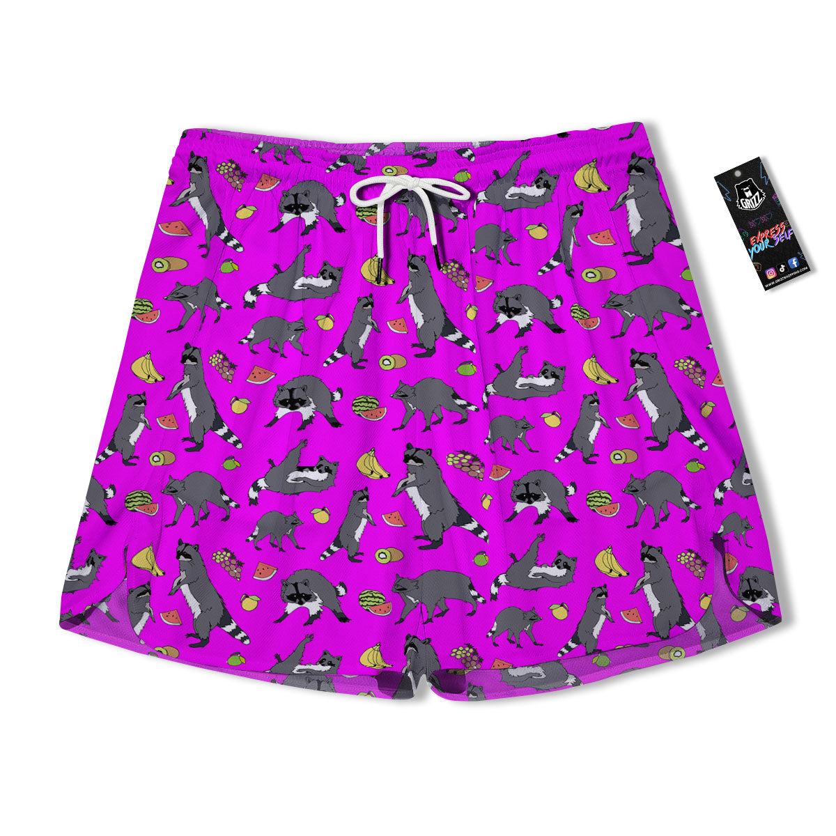 Fruit And Raccoon Print Pattern Men's Running Shorts-grizzshop