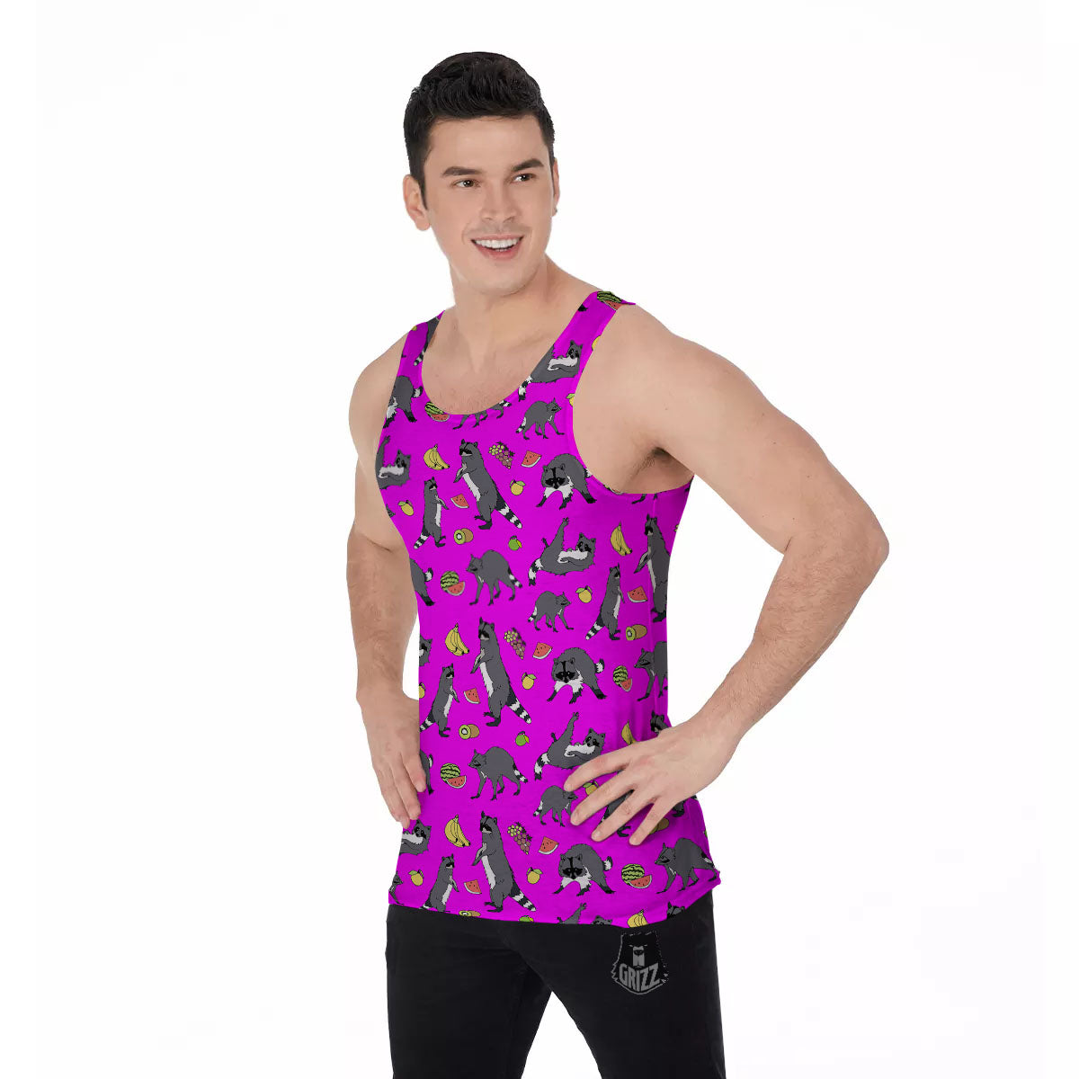 Fruit And Raccoon Print Pattern Men's Tank Top-grizzshop