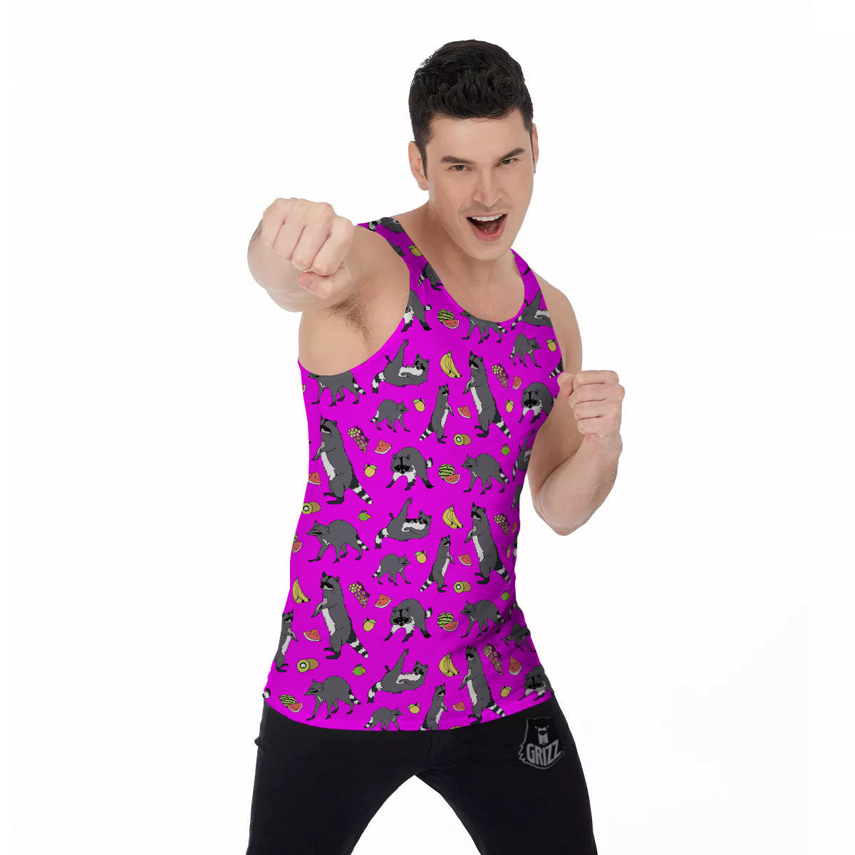 Fruit And Raccoon Print Pattern Men's Tank Top-grizzshop