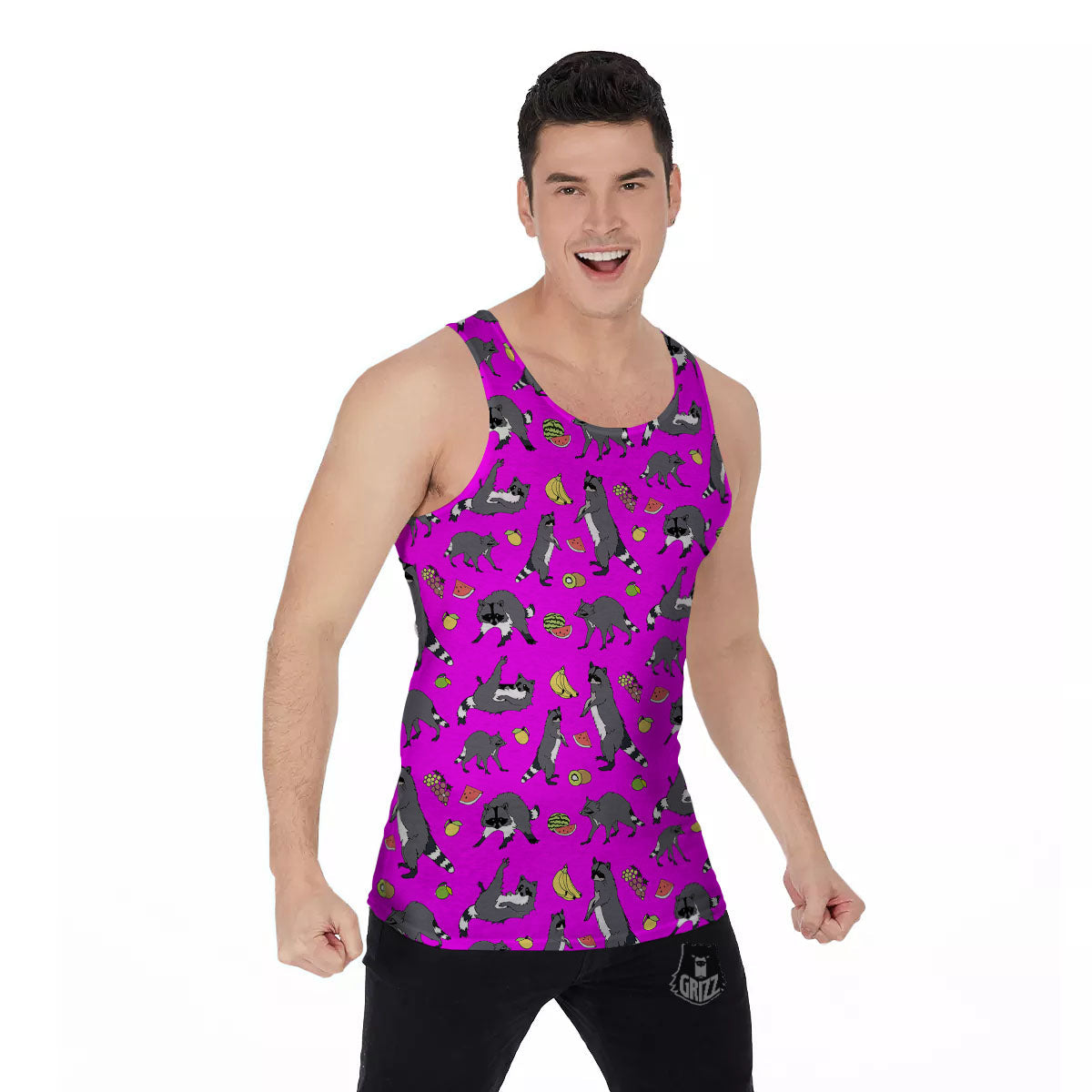 Fruit And Raccoon Print Pattern Men's Tank Top-grizzshop