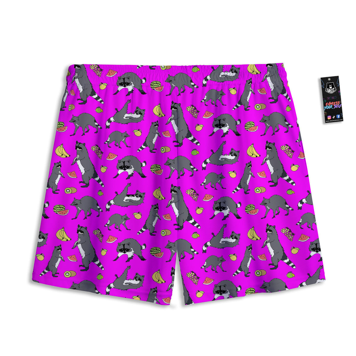Fruit And Raccoon Print Pattern Mesh Shorts