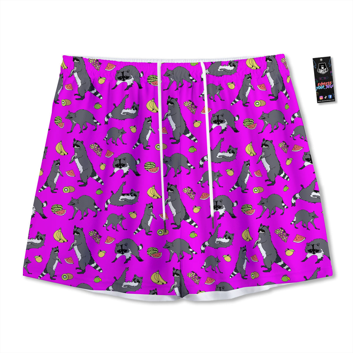 Fruit And Raccoon Print Pattern Mesh Shorts