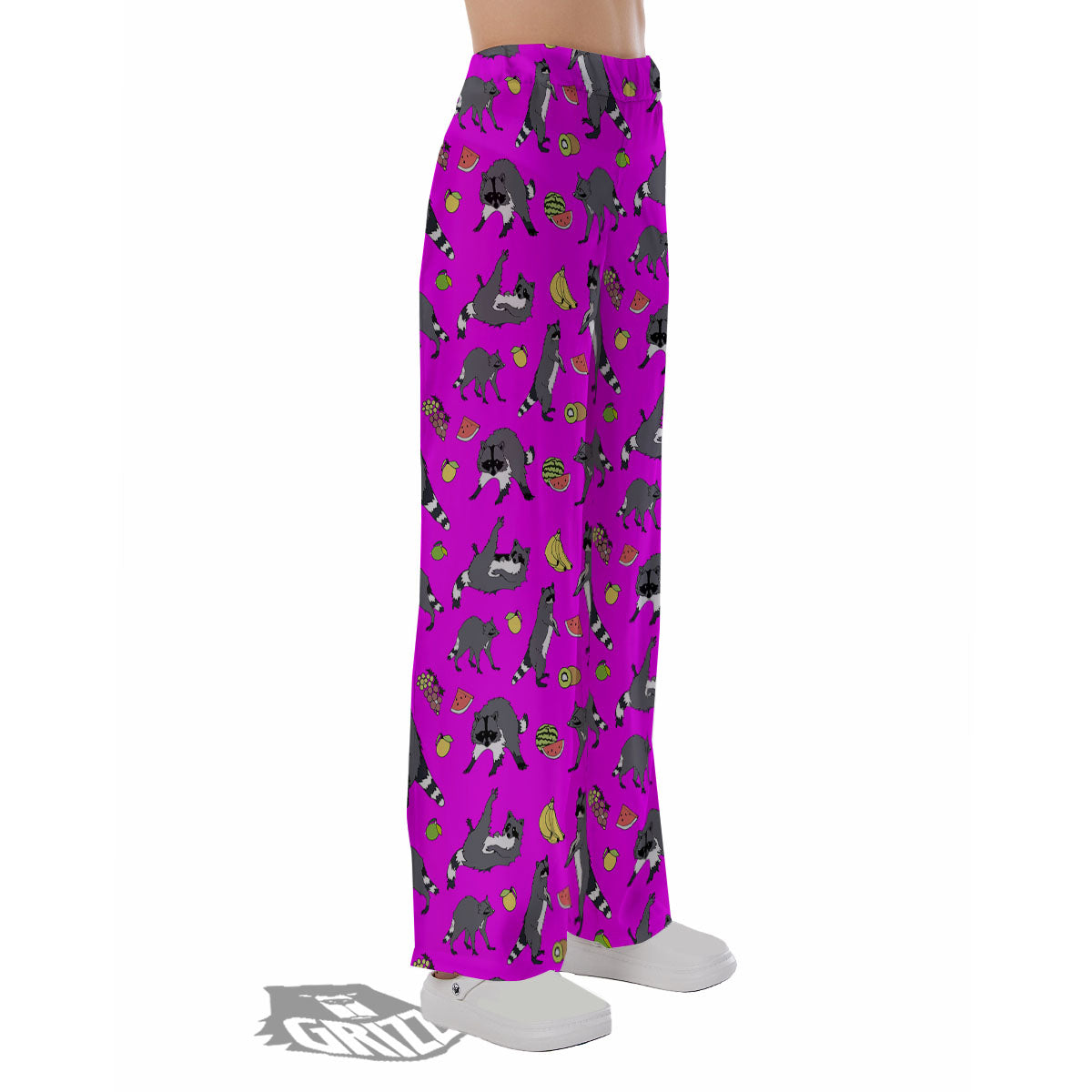 Fruit And Raccoon Print Pattern Pajama Pants-grizzshop