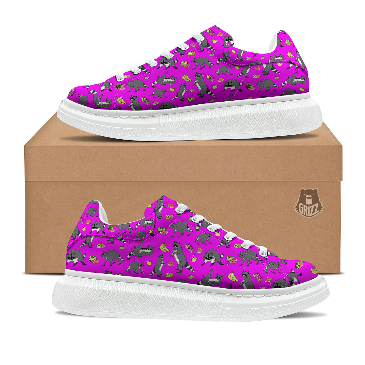 Fruit And Raccoon Print Pattern Platform Shoes-grizzshop