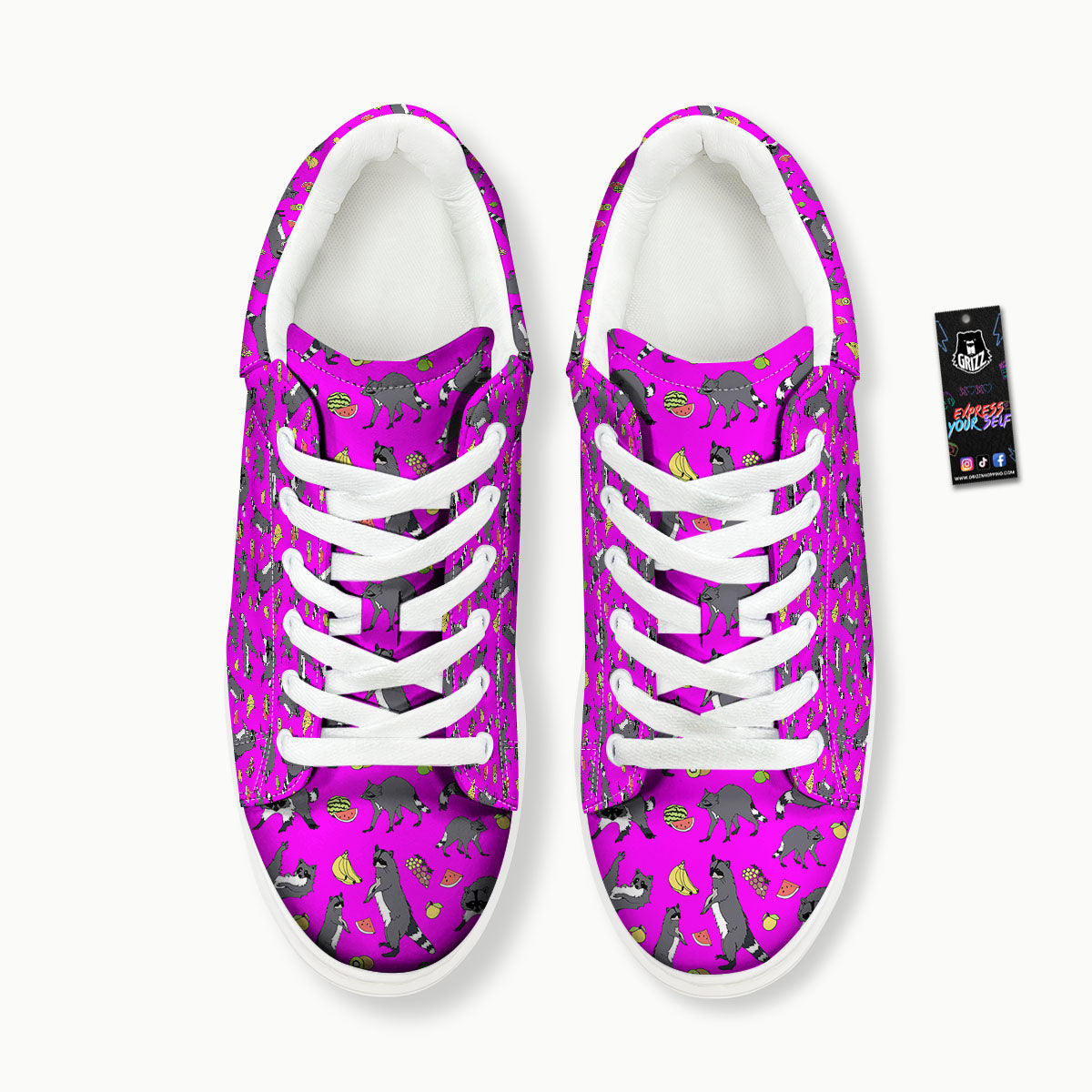 Fruit And Raccoon Print Pattern Platform Shoes-grizzshop