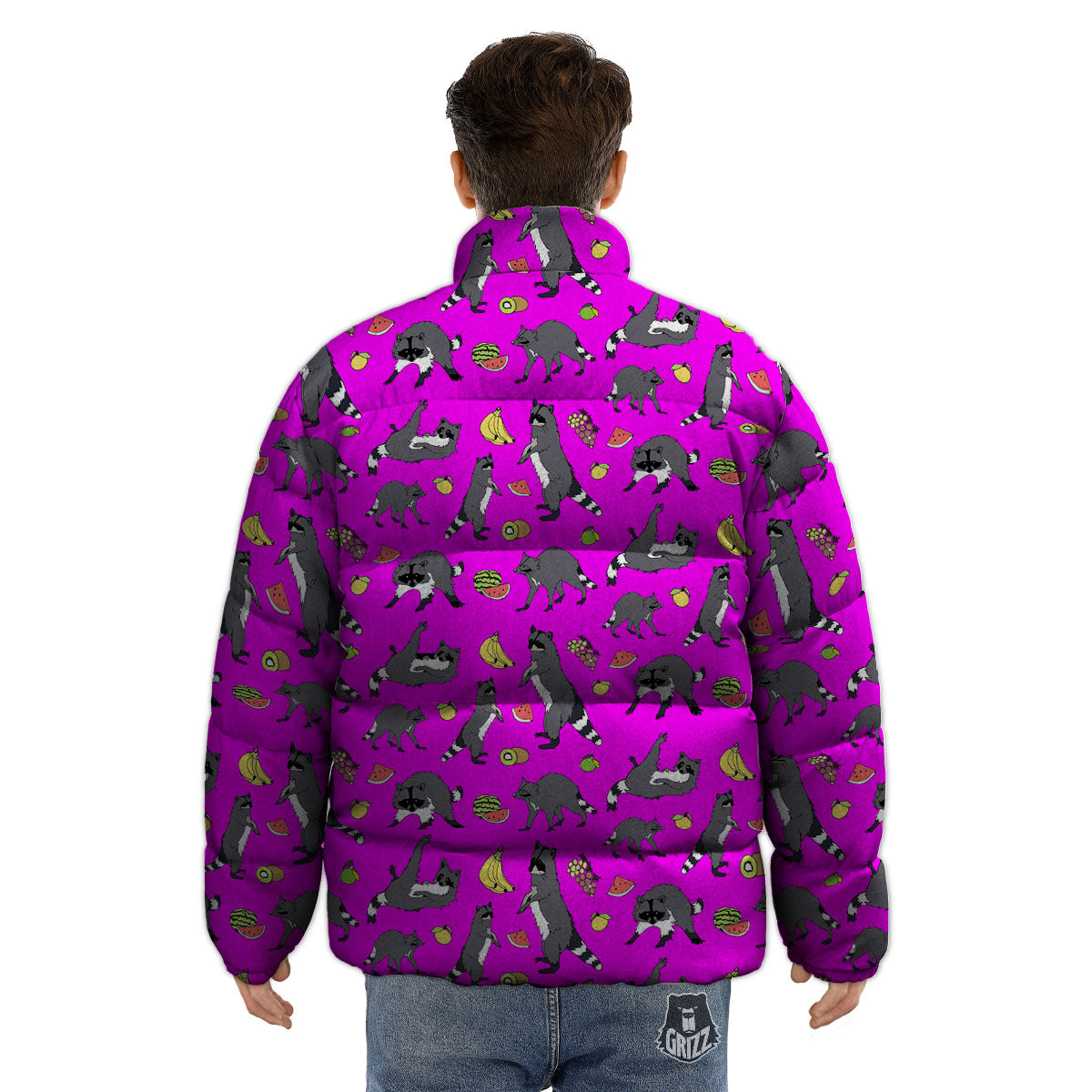 Fruit And Raccoon Print Pattern Puffer Jacket-grizzshop