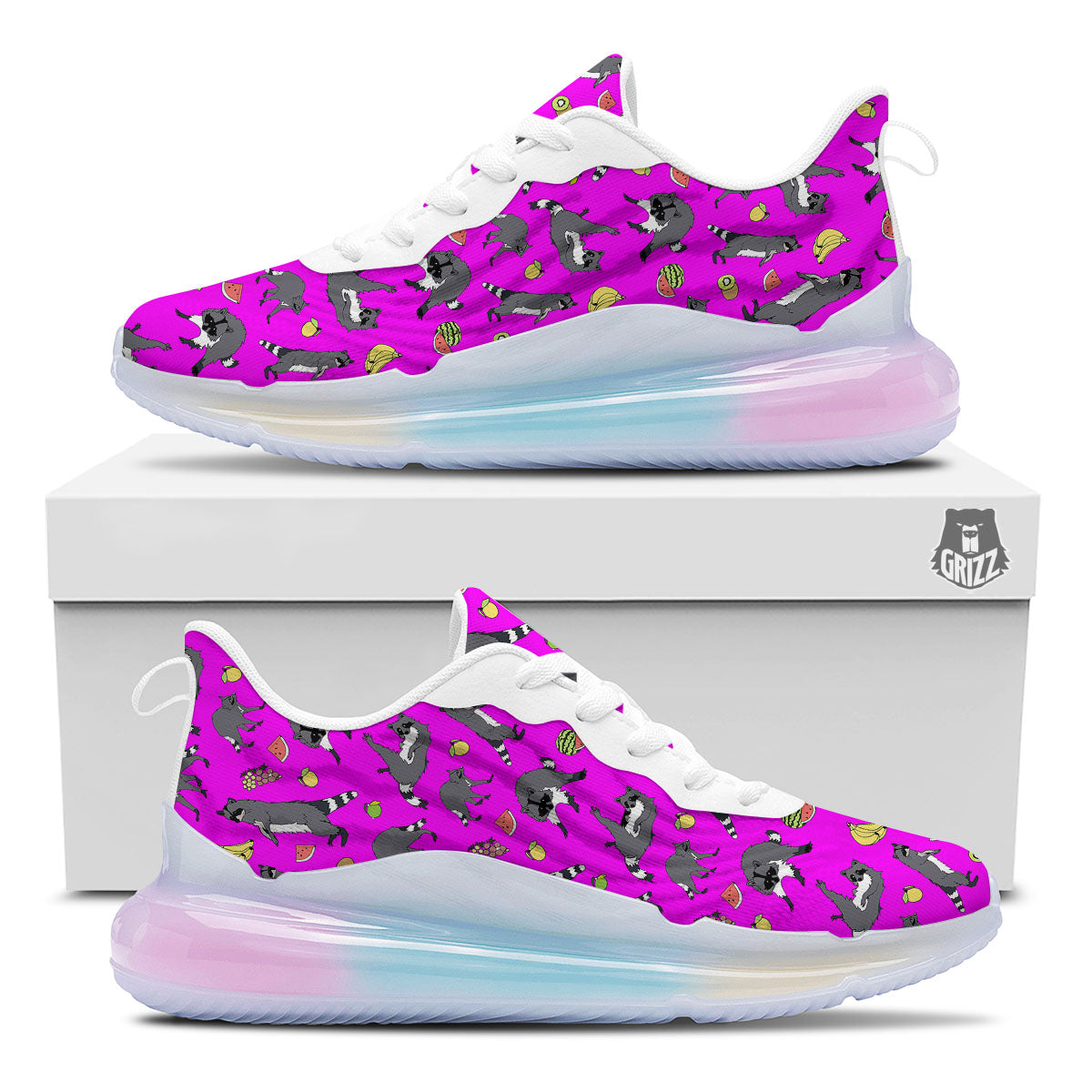 Fruit And Raccoon Print Pattern Running Sneakers-grizzshop