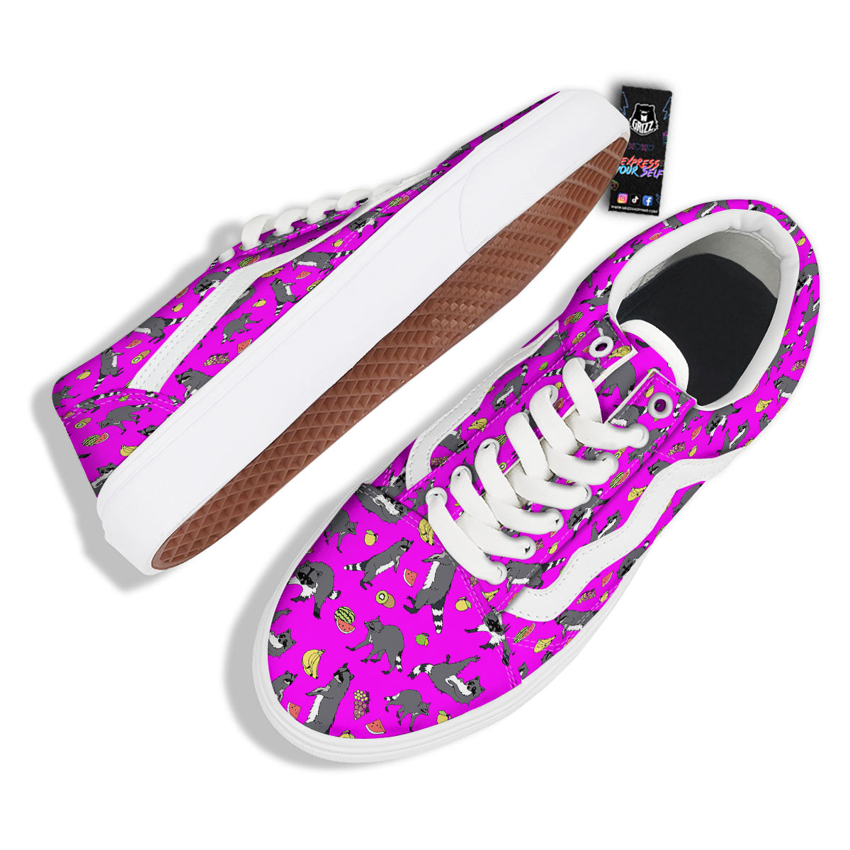 Fruit And Raccoon Print Pattern Skate Shoes-grizzshop