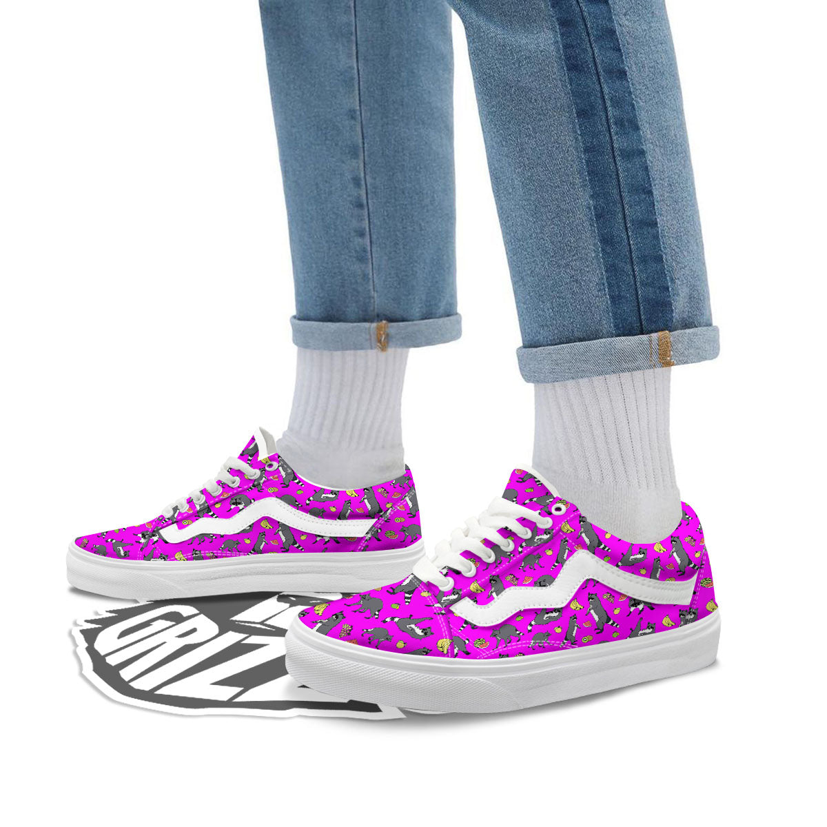 Fruit And Raccoon Print Pattern Skate Shoes-grizzshop