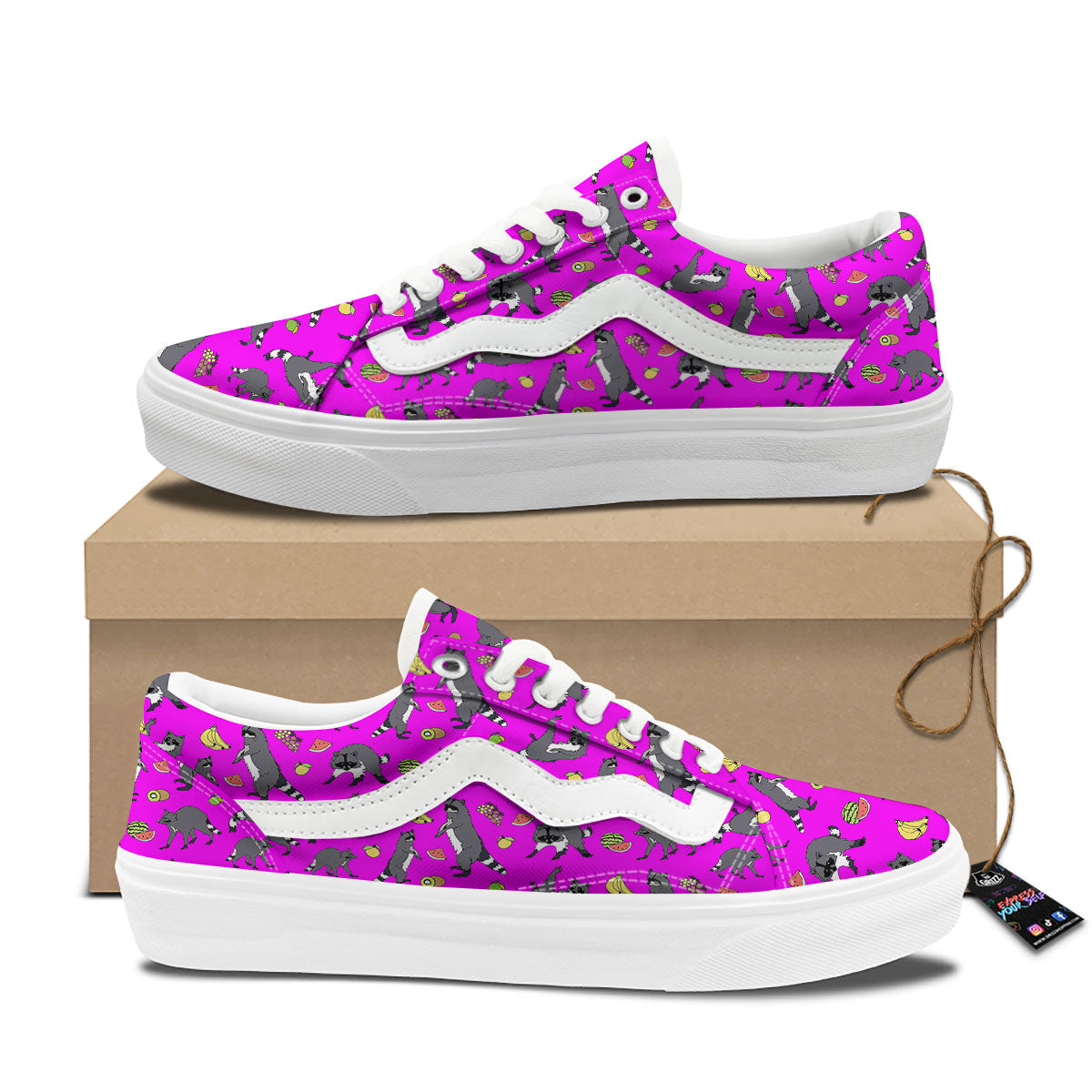 Fruit And Raccoon Print Pattern Skate Shoes-grizzshop