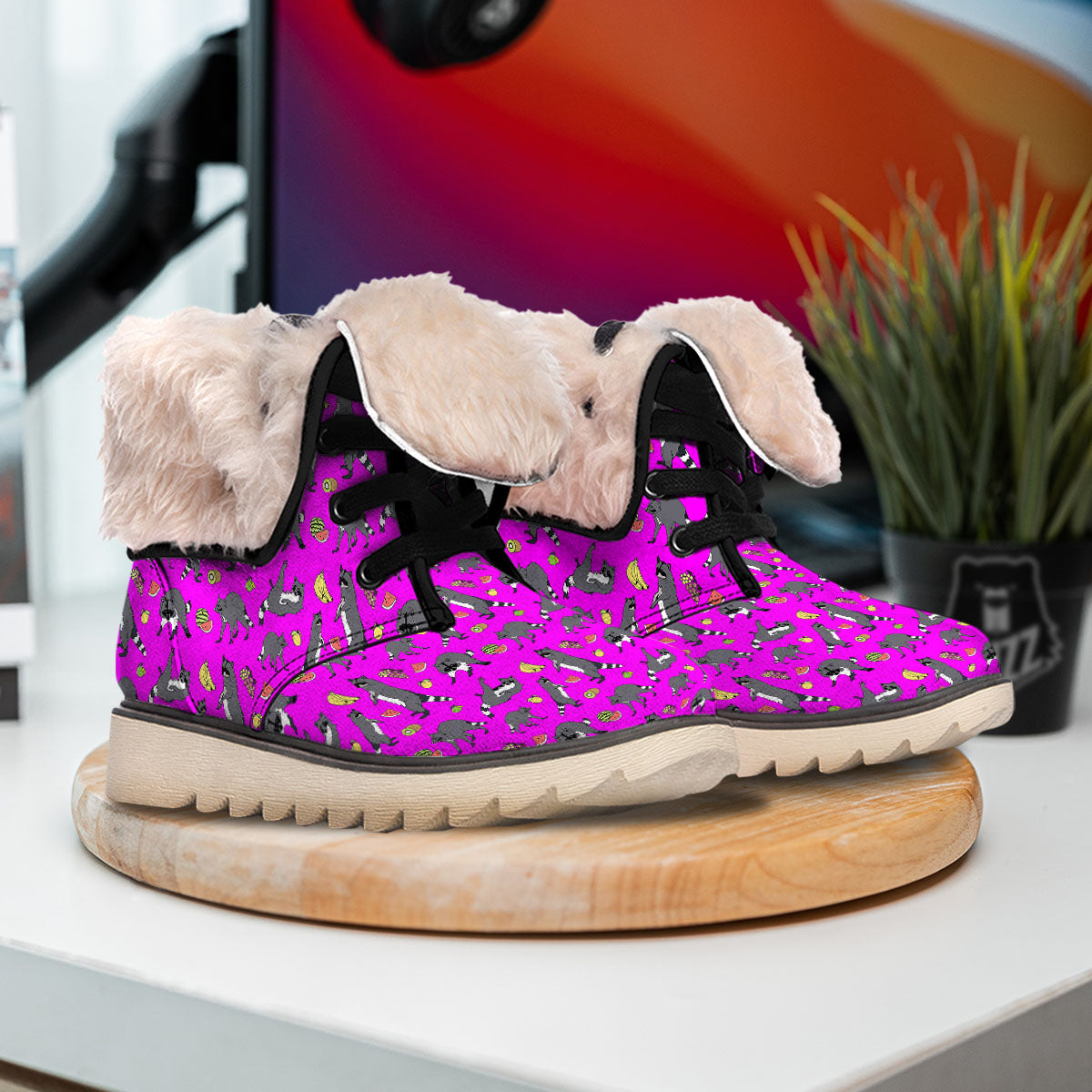 Fruit And Raccoon Print Pattern Snow Boots-grizzshop