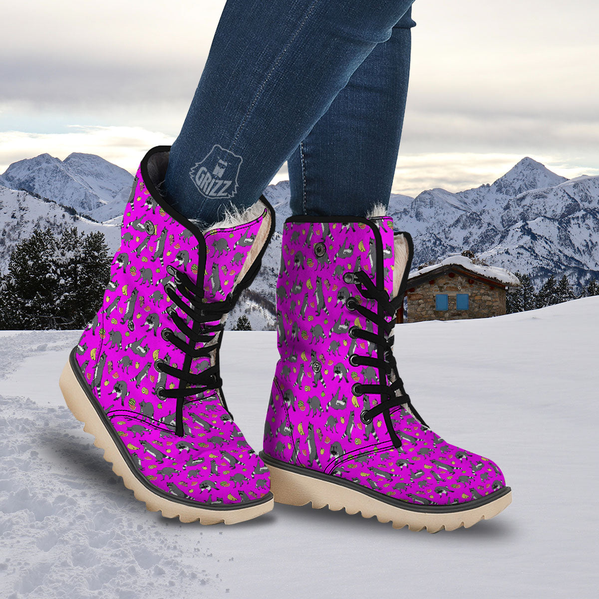 Fruit And Raccoon Print Pattern Snow Boots-grizzshop