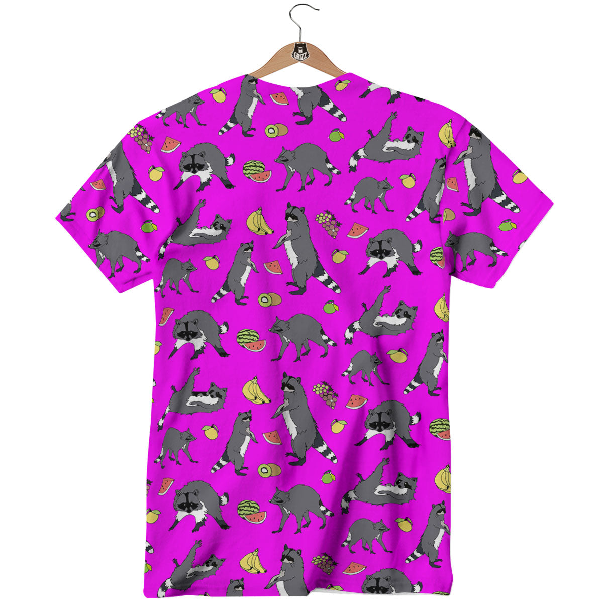 Fruit And Raccoon Print Pattern T-Shirt-grizzshop