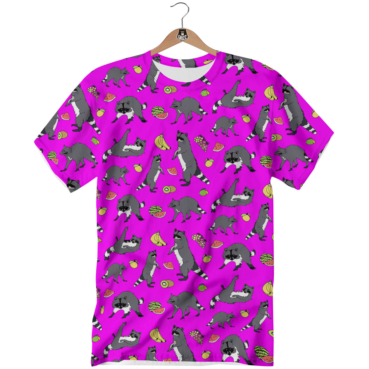 Fruit And Raccoon Print Pattern T-Shirt-grizzshop