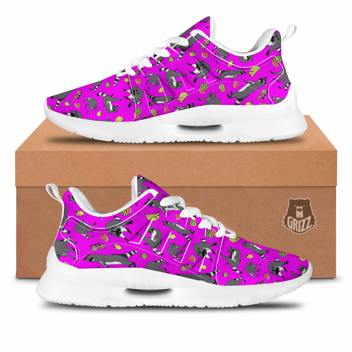 Fruit And Raccoon Print Pattern Tennis Shoes-grizzshop