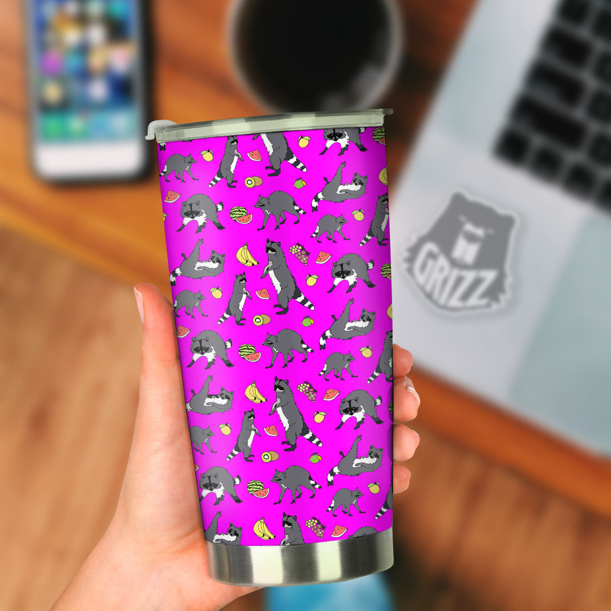 Fruit And Raccoon Print Pattern Tumbler-grizzshop