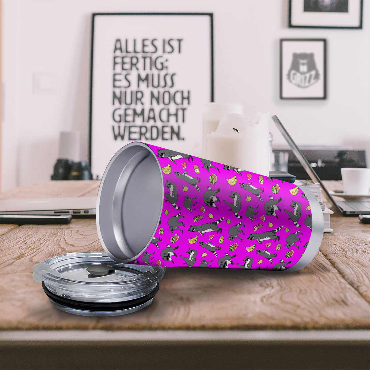 Fruit And Raccoon Print Pattern Tumbler-grizzshop