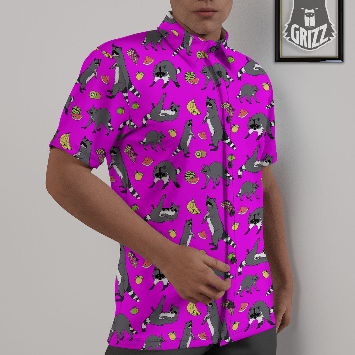 Fruit And Raccoon Print Pattern Untucked Shirts-grizzshop