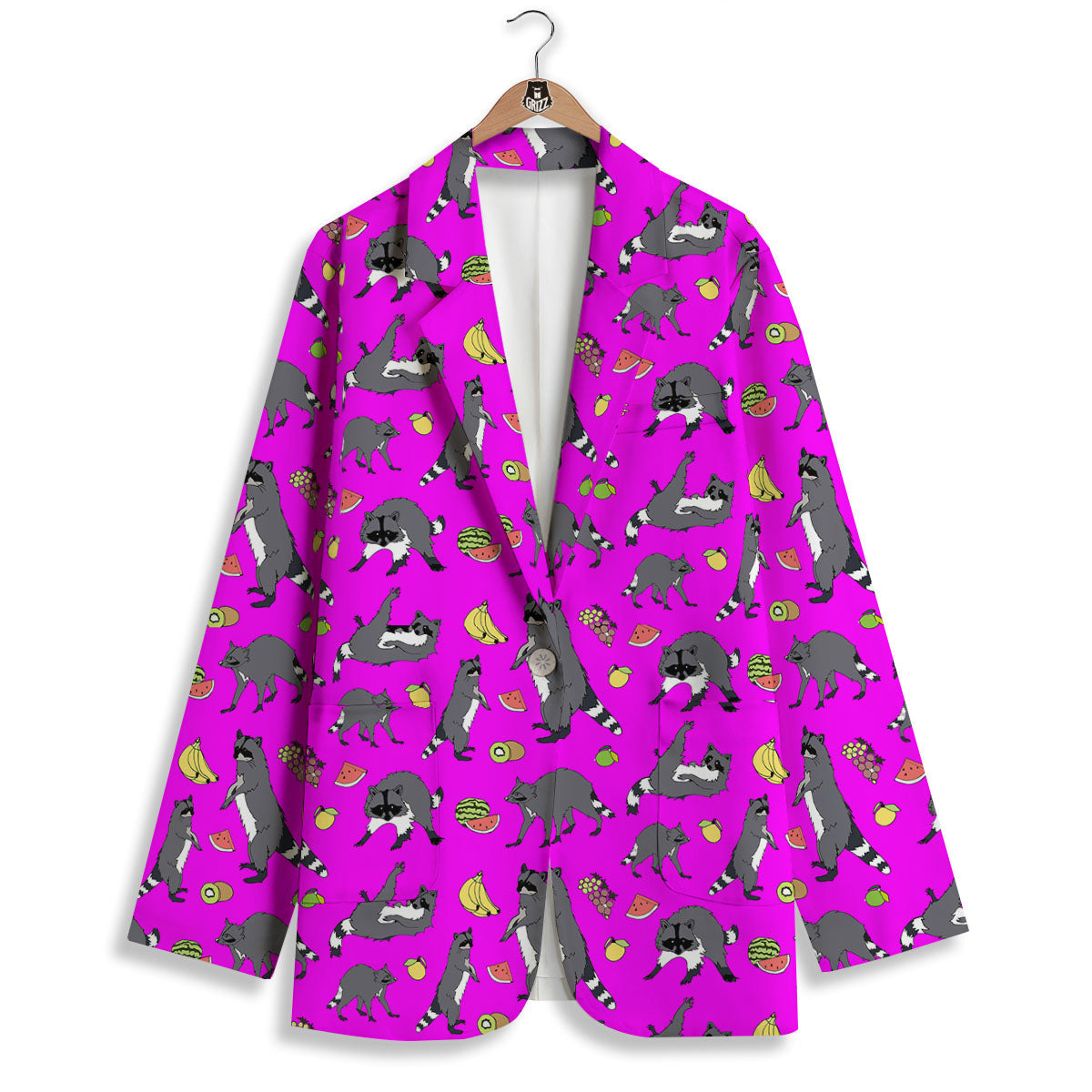 Fruit And Raccoon Print Pattern Women's Blazer-grizzshop
