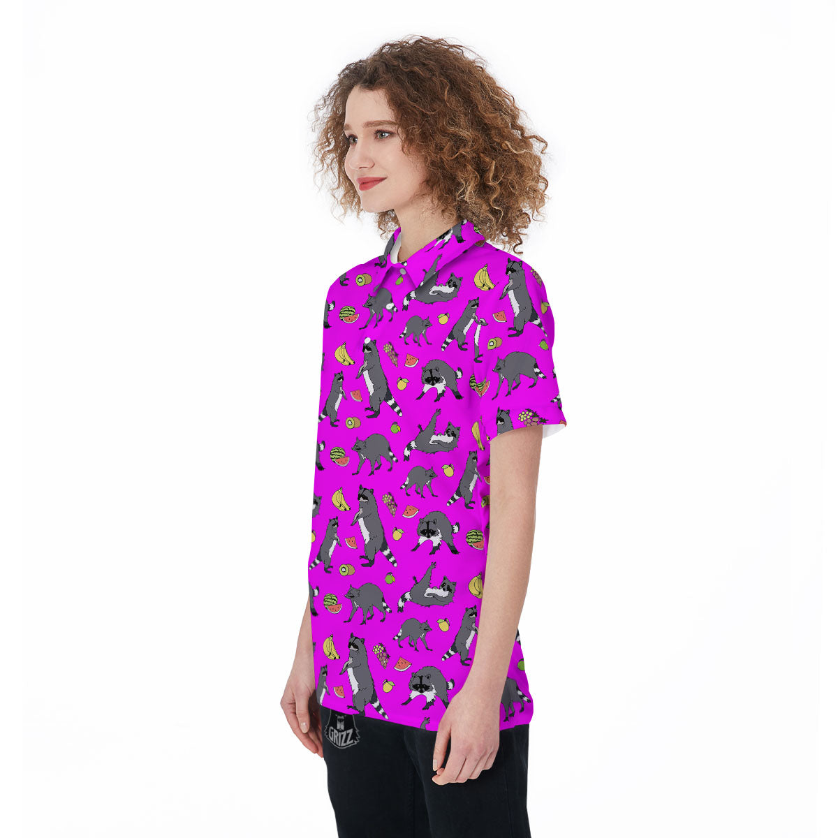 Fruit And Raccoon Print Pattern Women's Golf Shirts-grizzshop