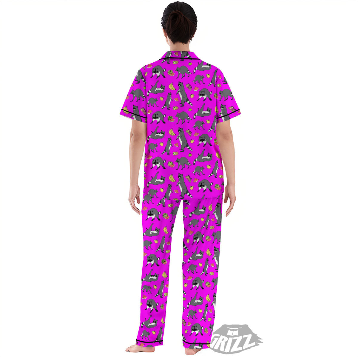 Fruit And Raccoon Print Pattern Women's Pajamas Set-grizzshop
