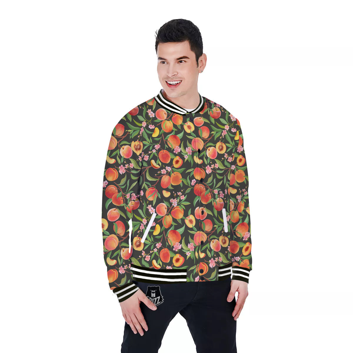 Fruit Apricot Watercolor Print Pattern Baseball Jacket-grizzshop