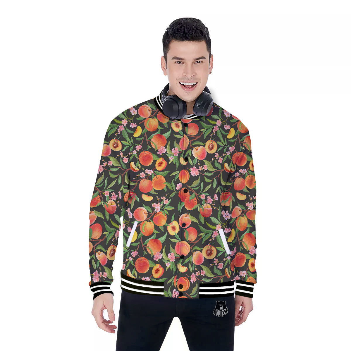 Fruit Apricot Watercolor Print Pattern Baseball Jacket-grizzshop
