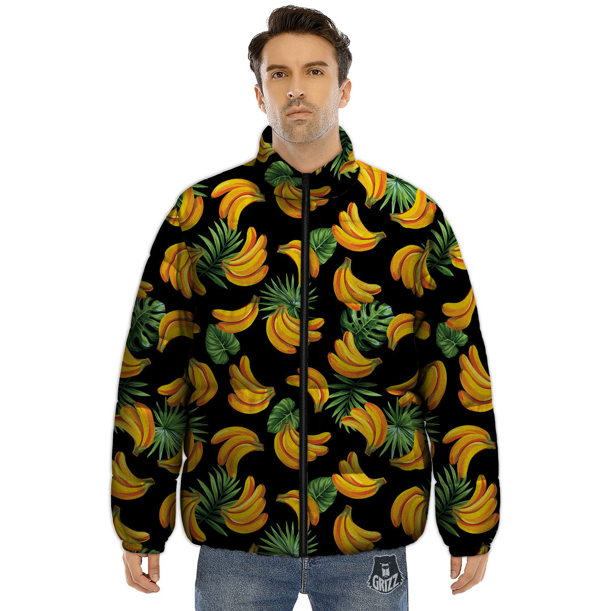 Fruit Banana Print Pattern Puffer Jacket-grizzshop