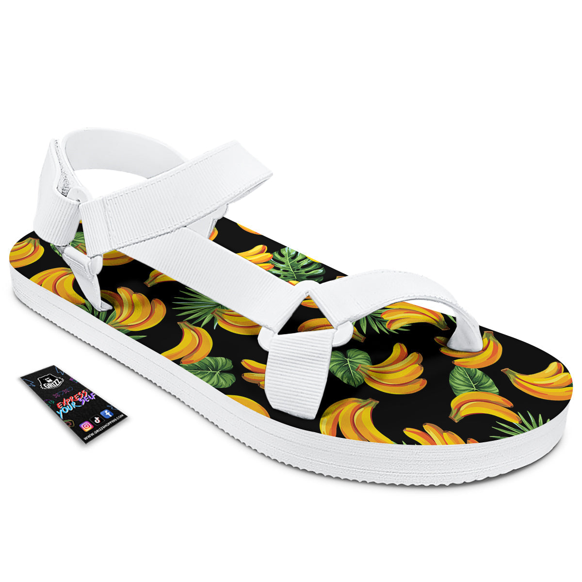Fruit Banana Print Pattern White Open Toe Sandals-grizzshop