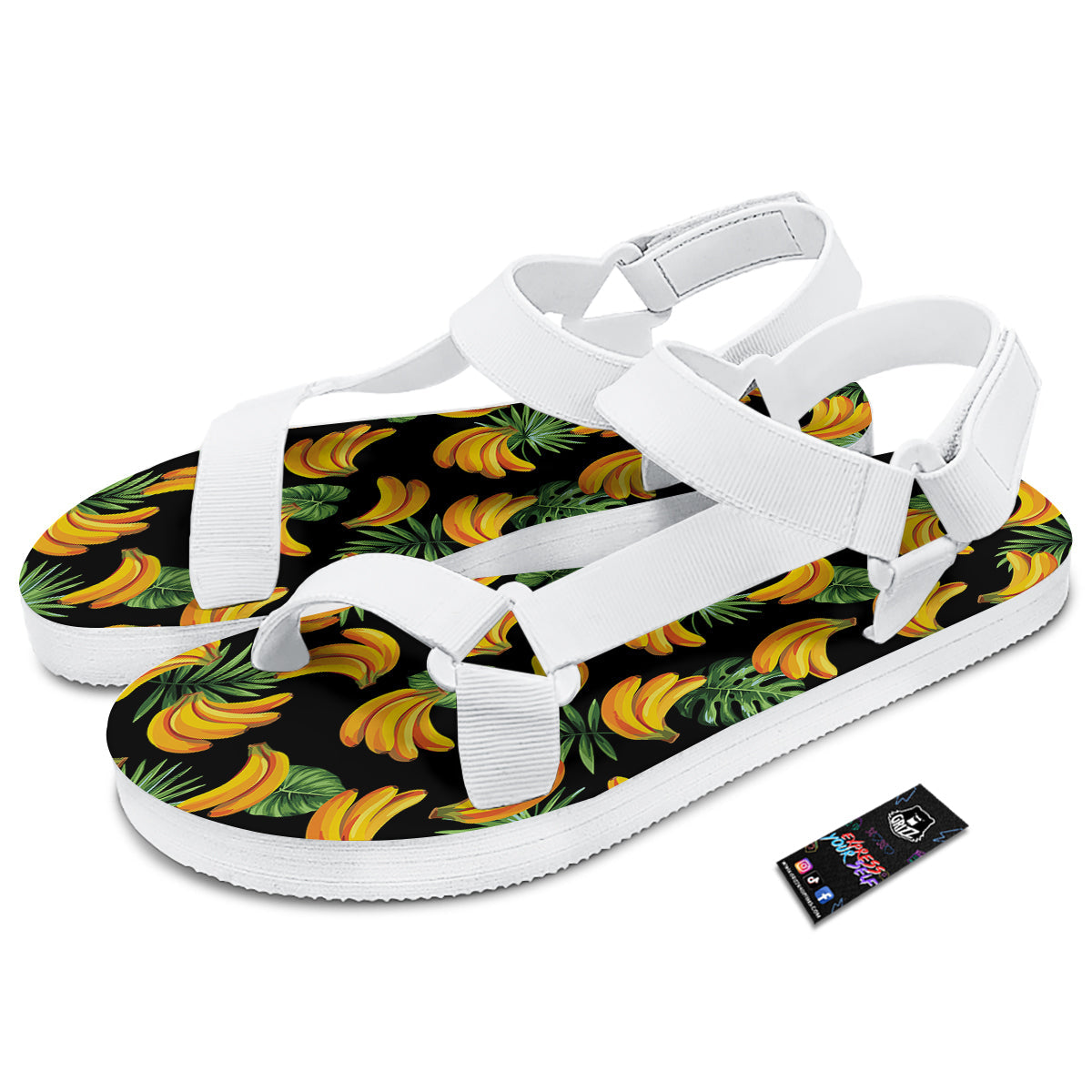 Fruit Banana Print Pattern White Open Toe Sandals-grizzshop