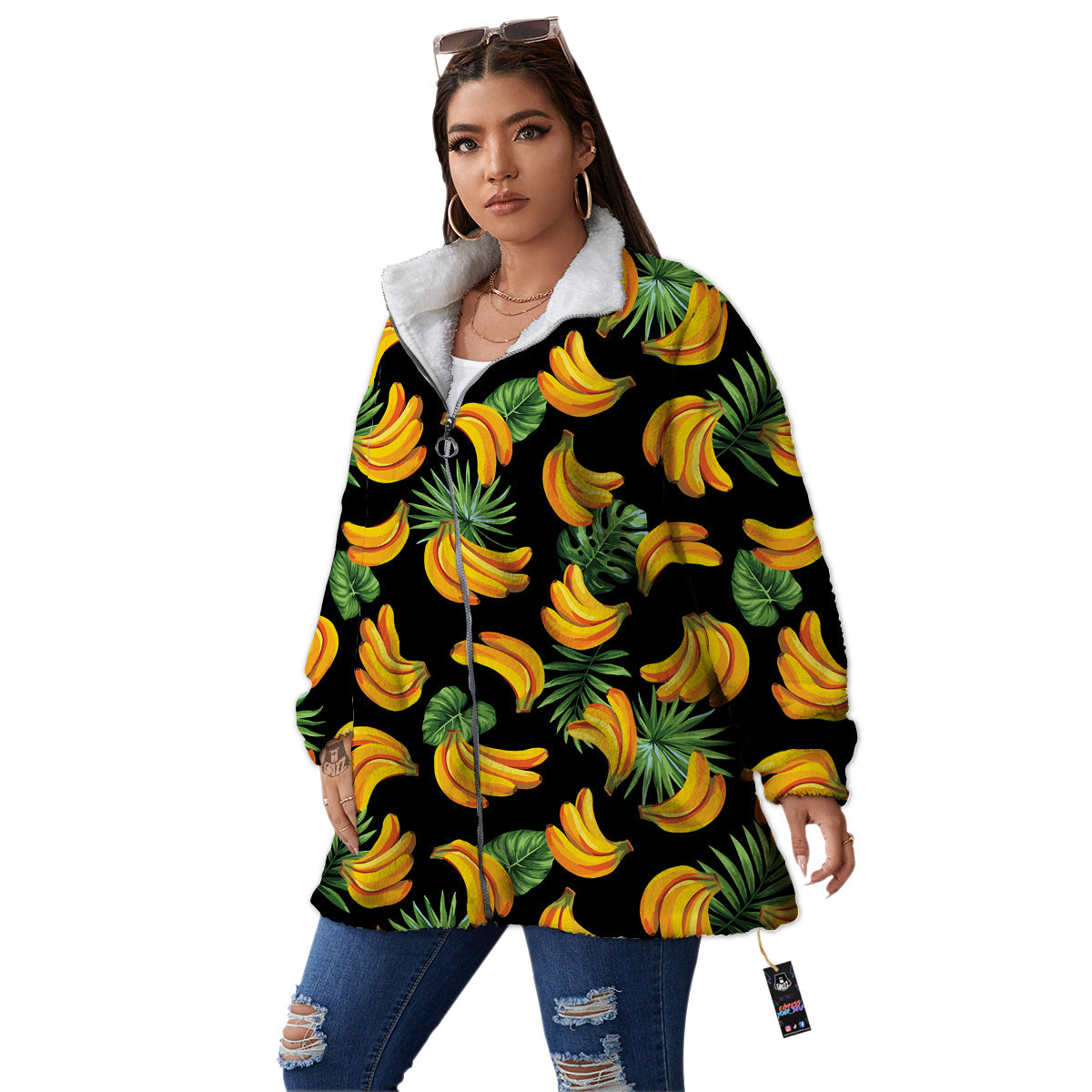 Fruit Banana Print Pattern Women's Sherpa Jacket-grizzshop
