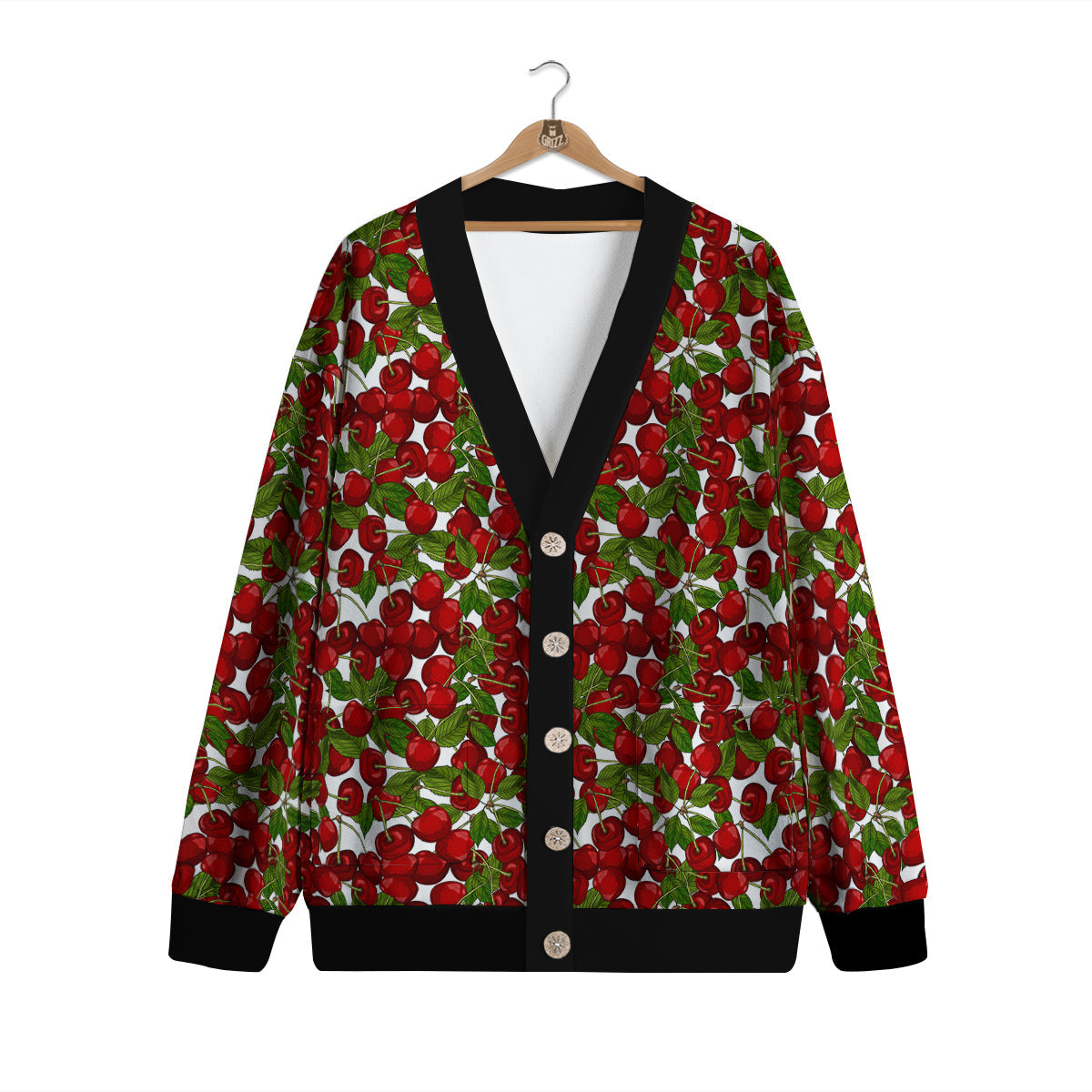 Fruit Cherry Print Pattern Cardigan-grizzshop