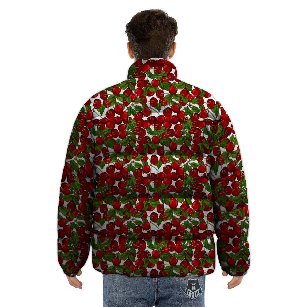 Fruit Cherry Print Pattern Puffer Jacket-grizzshop