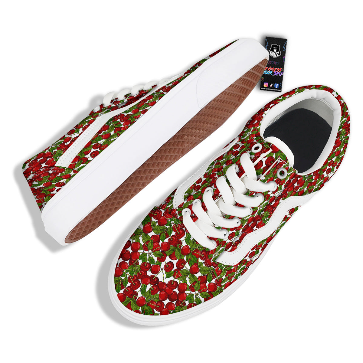 Fruit Cherry Print Pattern Skate Shoes-grizzshop