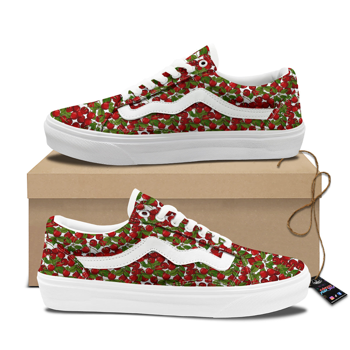 Fruit Cherry Print Pattern Skate Shoes-grizzshop