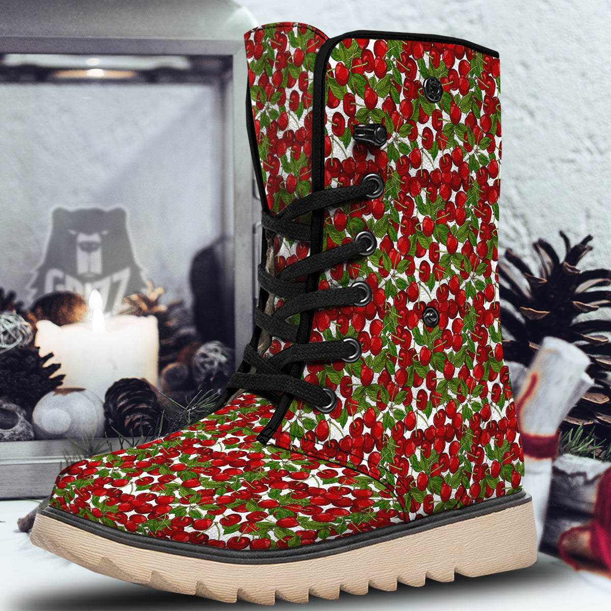 Fruit Cherry Print Pattern Snow Boots-grizzshop