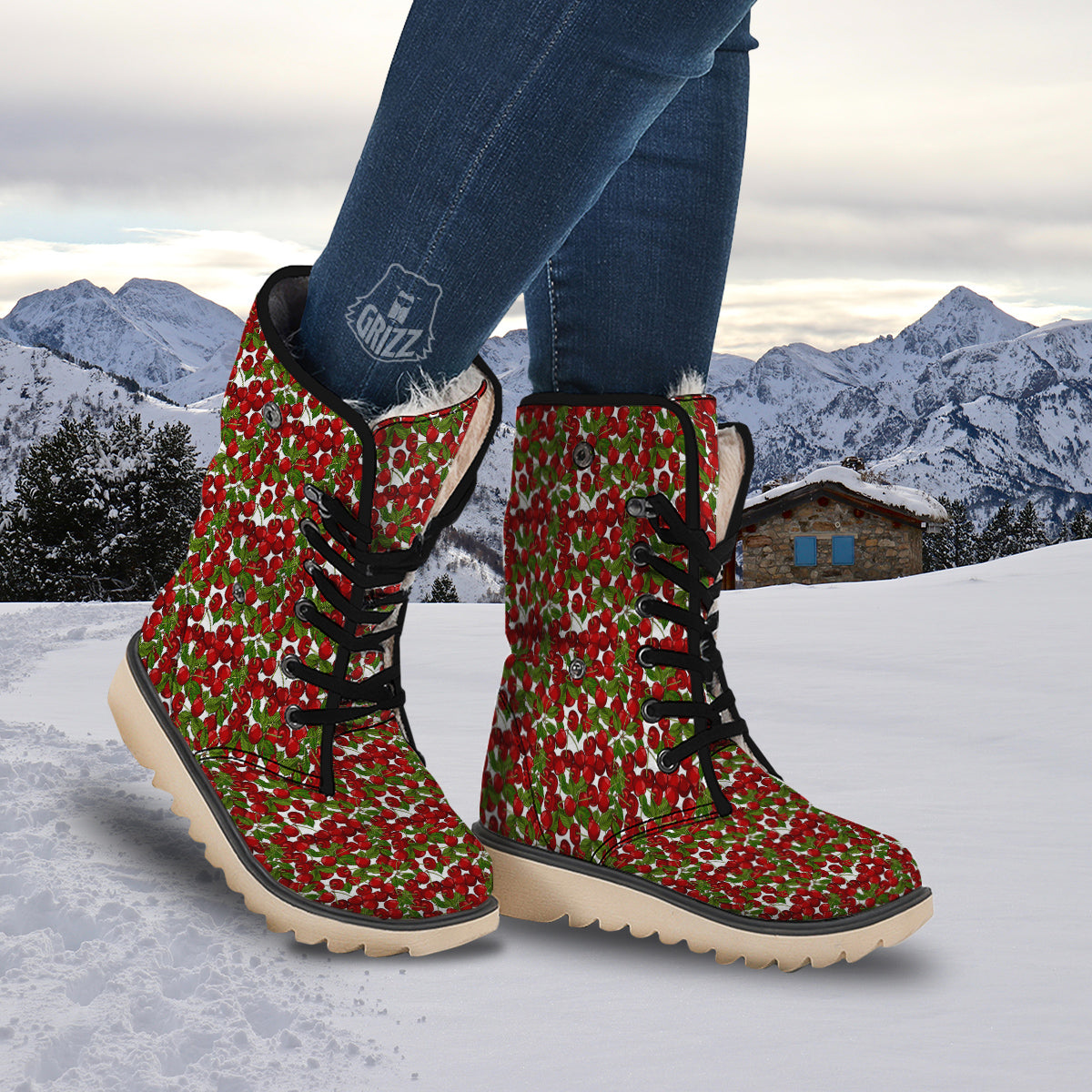 Fruit Cherry Print Pattern Snow Boots-grizzshop