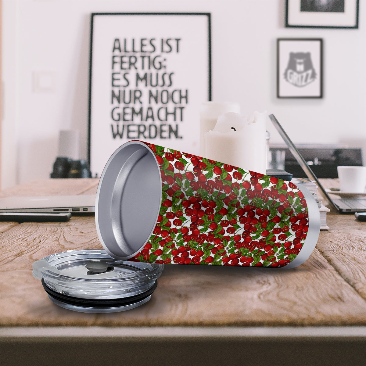 Fruit Cherry Print Pattern Tumbler-grizzshop