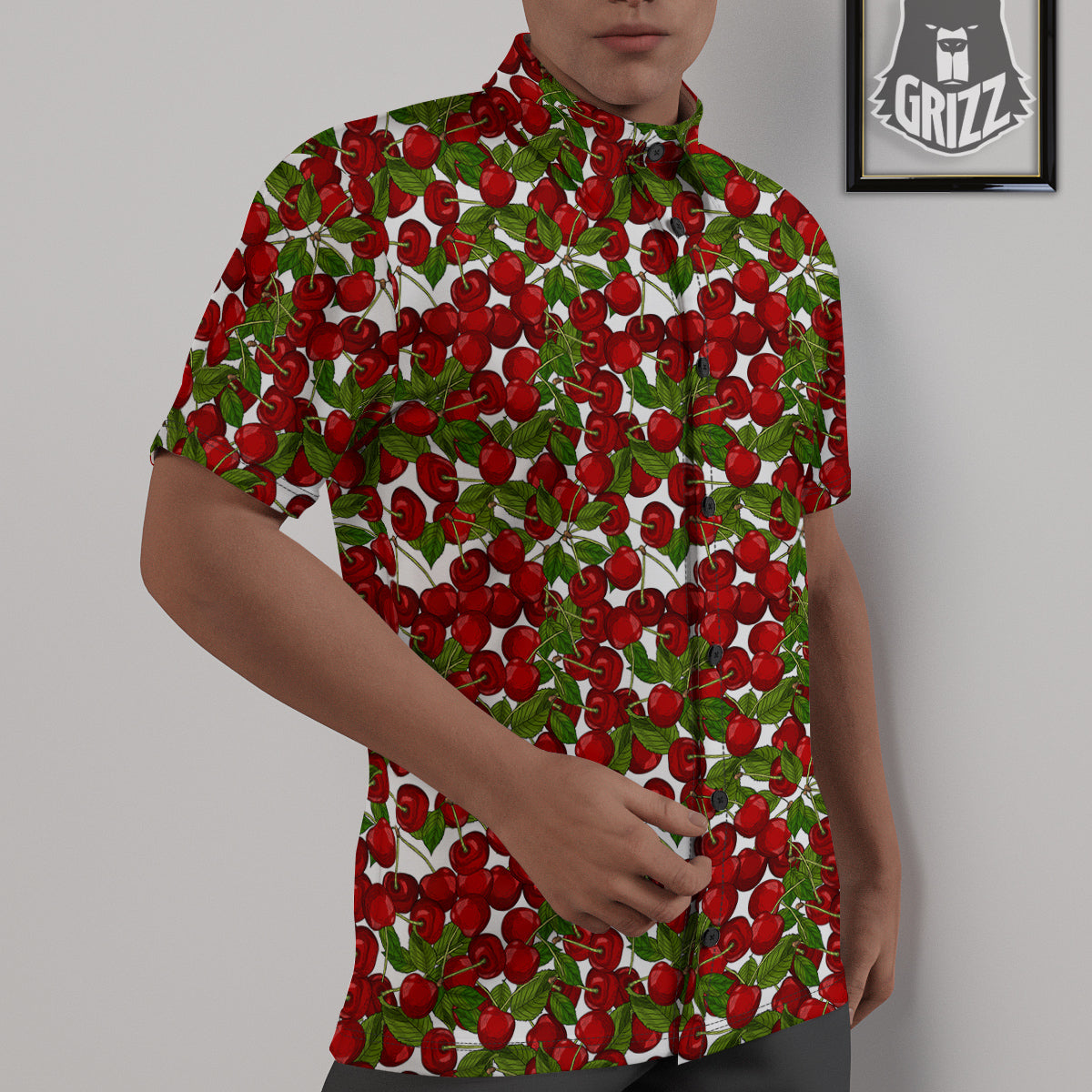 Fruit Cherry Print Pattern Untucked Shirts-grizzshop