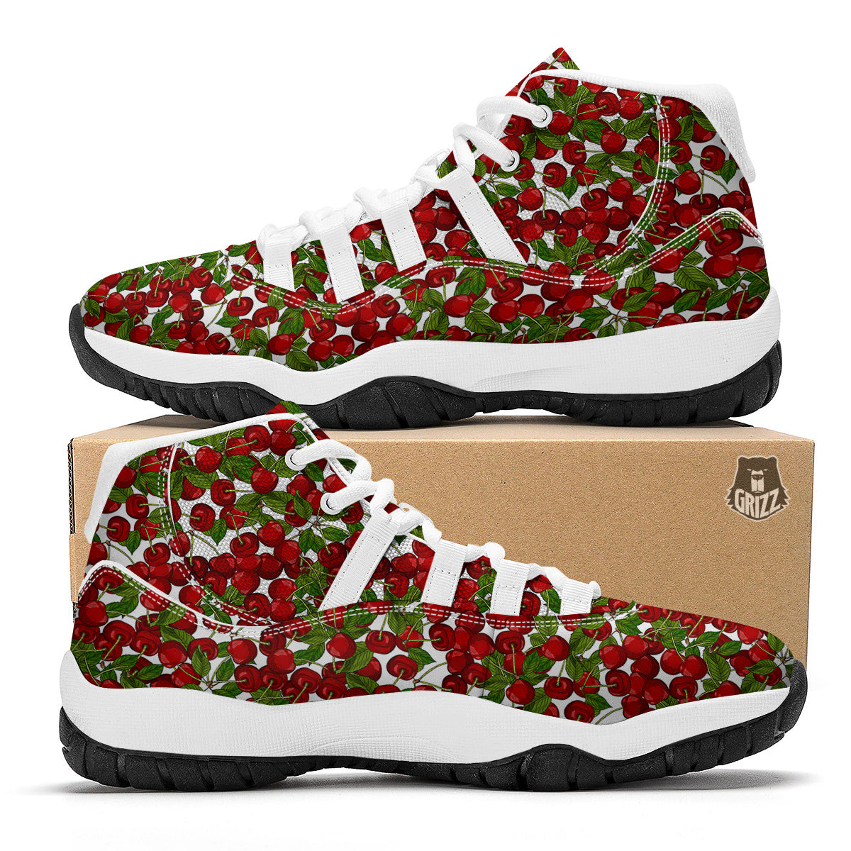 Fruit Cherry Print Pattern White Bball Shoes-grizzshop