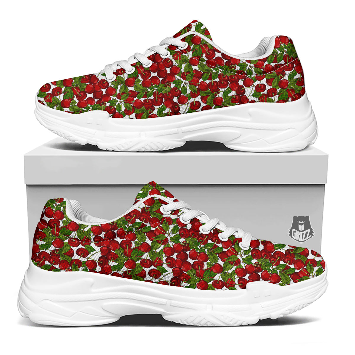 Fruit Cherry Print Pattern White Chunky Shoes-grizzshop