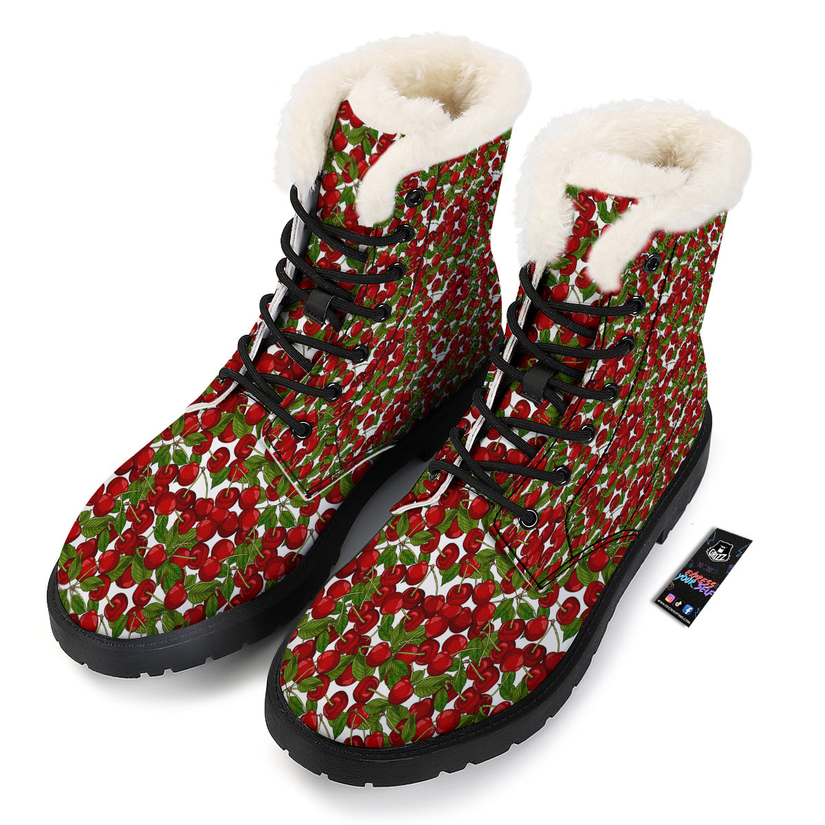 Fruit Cherry Print Pattern Winter Boots-grizzshop