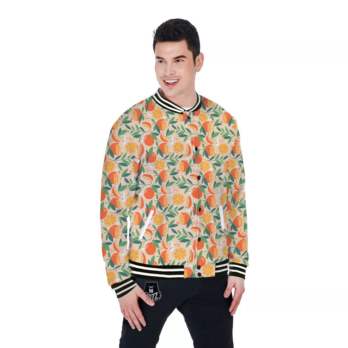 Fruit Cute Orange Print Pattern Baseball Jacket-grizzshop